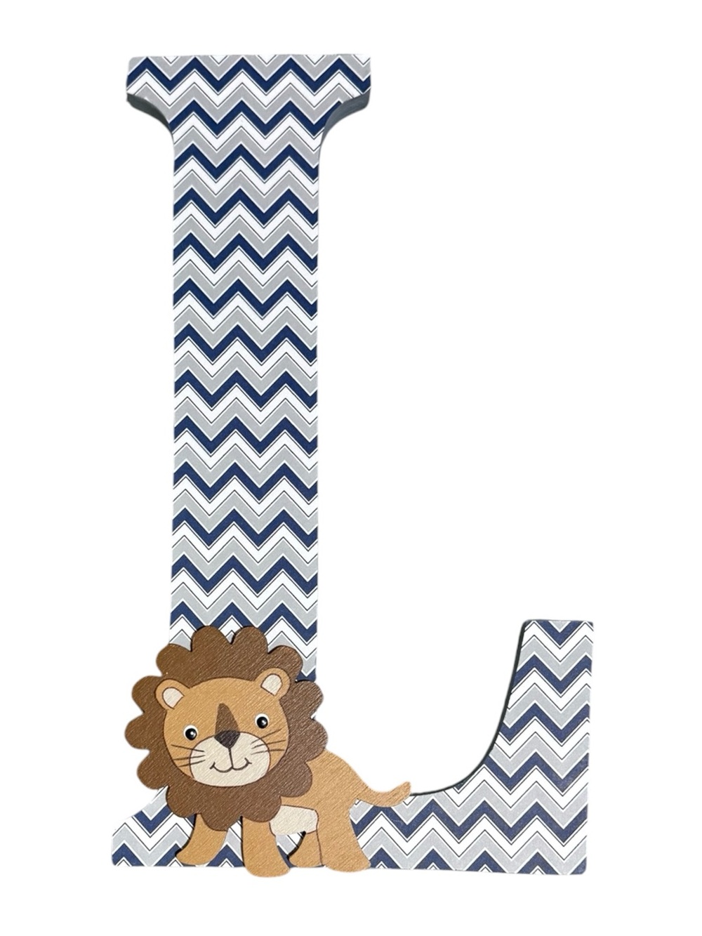 Wooden Letter L Lion Nursery/Baby Room Wall Decor Blue & Gray Chevron